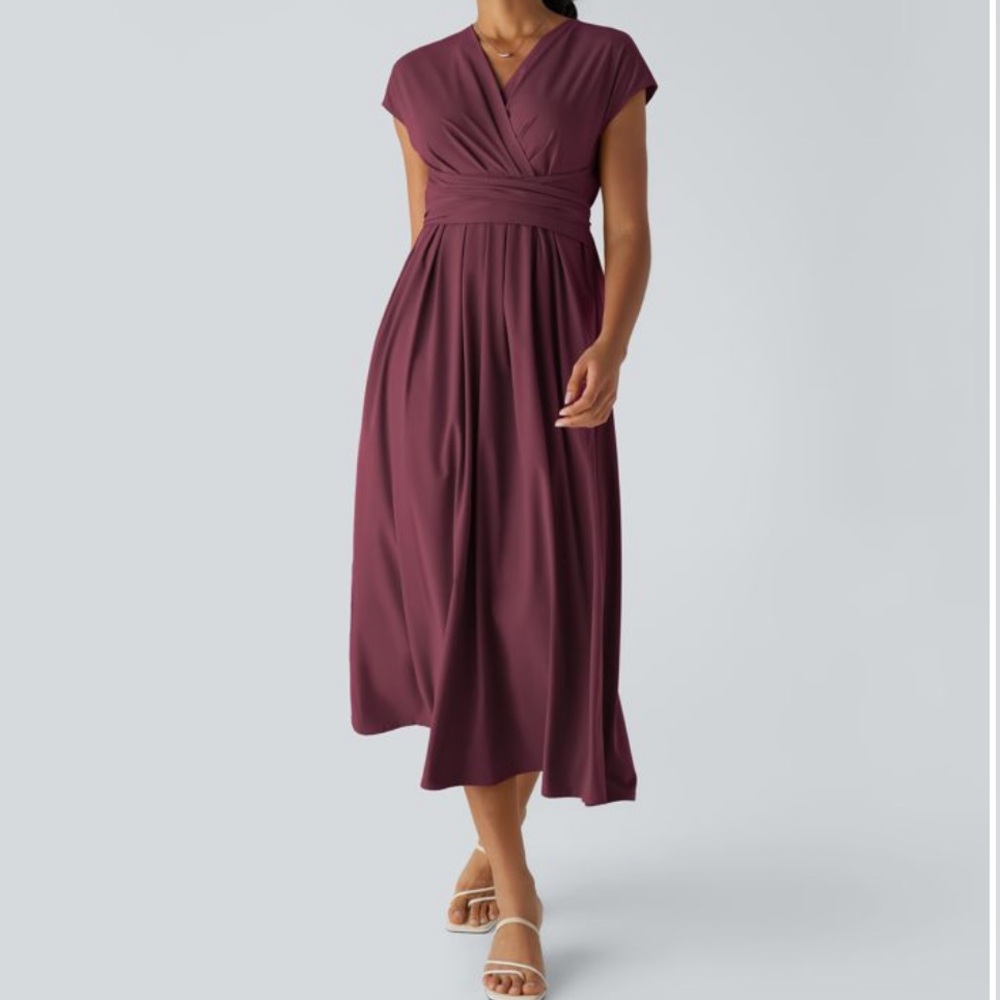 HALARA Wrap-Style Midi Dress in Plum